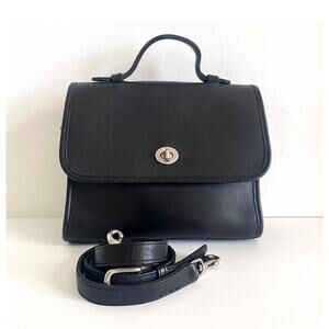 Vintage Coach Court Bag Black Leather w/ Nickel Hardware Leather Satchel 9870
